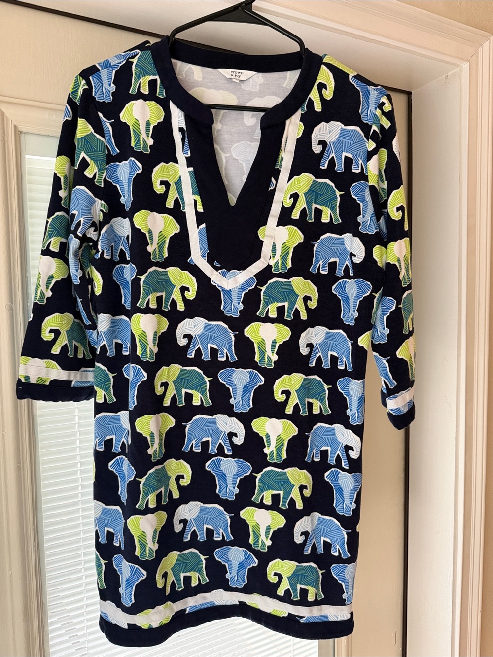 Kids Navy Elephant Print Tunic Top - Blue & Green
